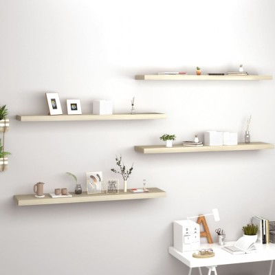 vidaXL Rafturi perete suspendate, 4 buc., stejar, 120x23,5x3,8 cm, MDF foto
