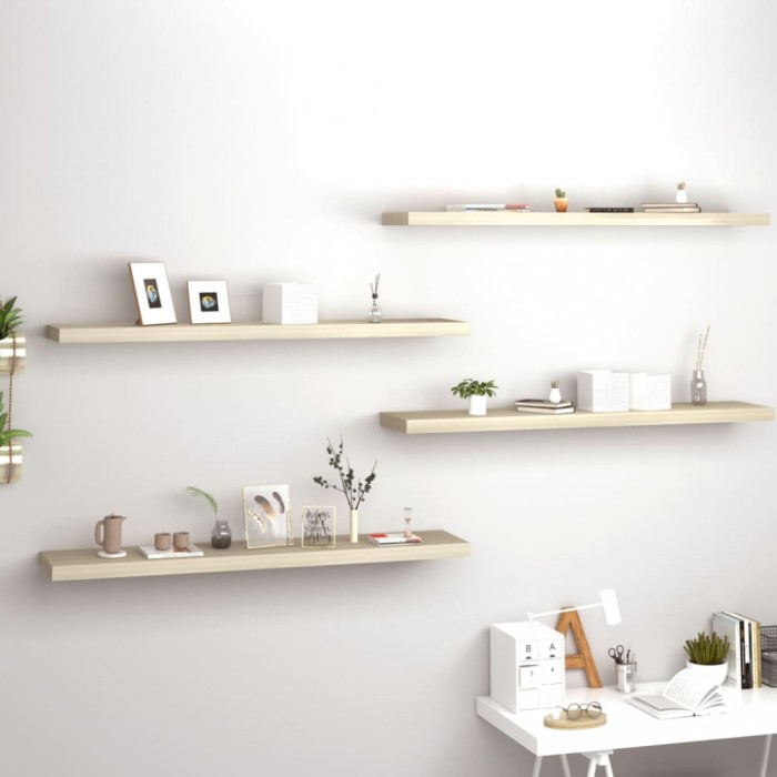 vidaXL Rafturi perete suspendate, 4 buc., stejar, 120x23,5x3,8 cm, MDF