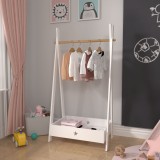 Cuier tip Suport de Haine pentru Copii, Material MDF si Lemn Bambus, Culoare Alb, Dimensiuni 126x73x43 cm