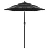 Gossi umbrela de gradina cu 3 niveluri, stalp aluminiu, negru, 2 m
