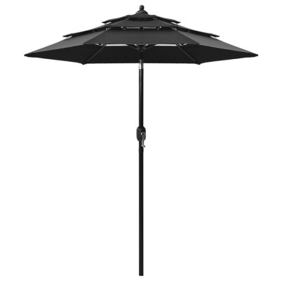 Gossi umbrela de gradina cu 3 niveluri, stalp aluminiu, negru, 2 m foto