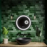 Oglinda LED Rotunda, 60cm, Micah Senzor MotionGlow Marcello, Sistem Dezaburire, Ceas &amp; Termometru, Lupa Cosmetica, Dimabila ModernLight Concept