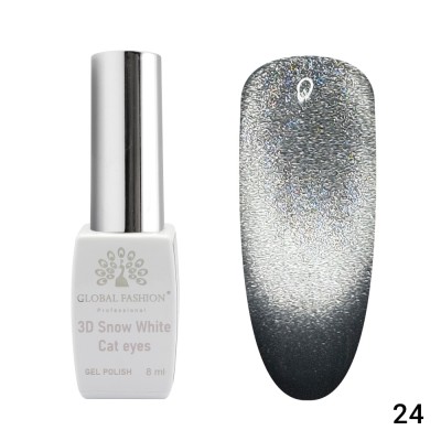 Oja semipermanenta, Snow White, 3D Cat Eye, Global Fashion 8ml, 24 foto