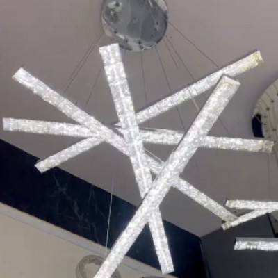 Lustra LED suspendata cu telecomanda si cristal LIBORIA, 64W, lumina Rece/Calda/Neutra, Dimabila, Crom Lucios foto