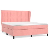 Cumpara ieftin Pat box spring cu saltea, roz, 180x200 cm, catifea