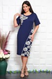 Rochie Ocazie Bleumarin Yves, Broderie, Croi Drept, Crep Elastic, Marimea 48