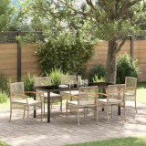 Set de dining de grădină de 7 piese cu perne bej din rattan poli