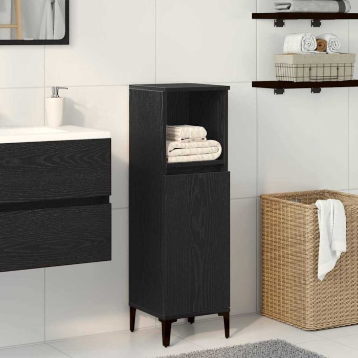 vidaXL Dulap de baie, stejar negru, 30x30x100 cm, lemn prelucrat