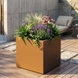 Ghiveci metalic patrat Vaargel 60x60x60 cm din otel galvanizat, maro