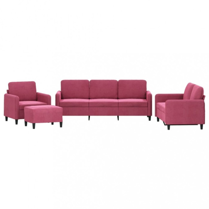 Set de canapea, 4 piese, rosu vin, catifea