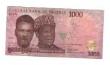 Bancnota Nigeria 1000 naira 2015, circulata, uzata, patata, semnata
