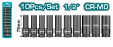 TOTAL - SET 10 BUC TUBULARE LUNGI DE IMPACT 78MM CRMO, 1/2&quot;, 10,12,13,14,15,17,19,21,22,24 PowerTool TopQuality