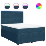 Cumpara ieftin Pat box spring cu saltea, albastru, 140x200 cm, catifea