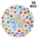 Set Farfurii Carton, Multicolor, 18cm, 10 Bucăți, La Mulți Ani, Oem