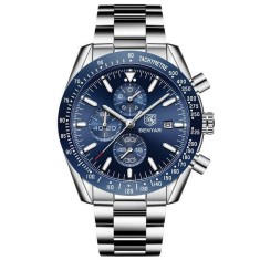 Ceas barbati Benyar Cronograf Quartz Luxury Analog Otel Argintiu