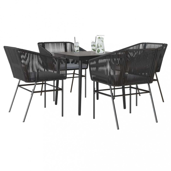 Gossi set de sufragerie de gradina 5 piese neagra sticla poly rattan
