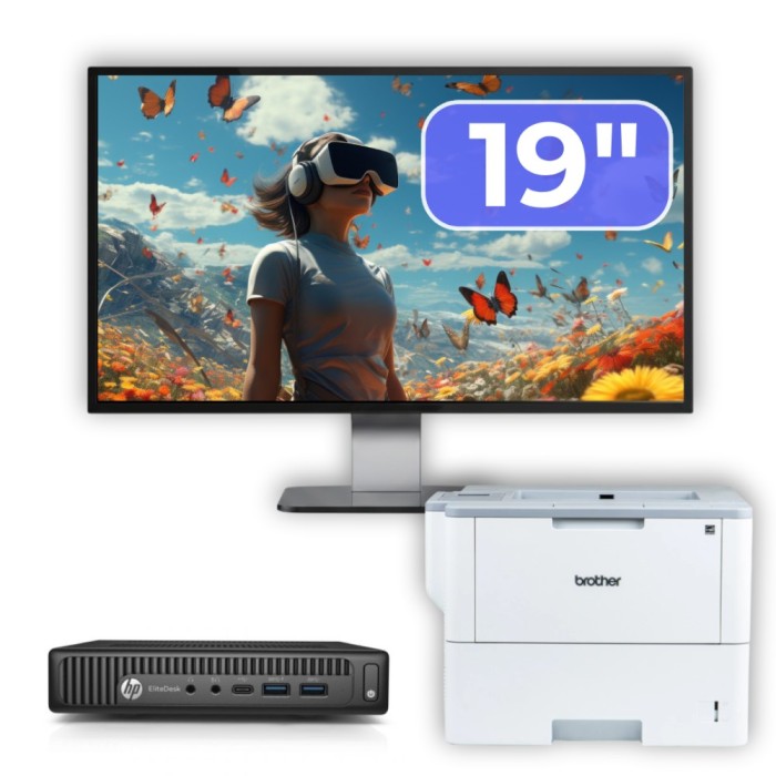 Pachet Calculator Second Hand HP Elitedesk 800 G2 Mini PC, Intel Core i7-6700T 2.80GHz, 16GB DDR4, 512GB SSD + Monitor 19&amp;quot; &amp; Imprimanta Brother H