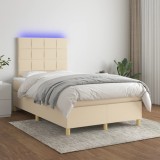 Cumpara ieftin Pat cu arcuri, saltea și LED, crem, 120x200 cm, textil