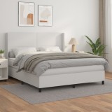 VidaXL Pat box spring cu saltea, alb, 160x200 cm, piele ecologică 3132388