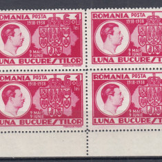 ROMANIA 1938 LP 125 LUNA BUCURESTILOR BLOC DE 4 TIMBRE COLT DE COALA MNH