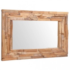 Oglindă decorativă din lemn de tec, 90 x 60 cm, dreptunghiular foto