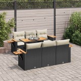 VidaXL Set canapele grădină perne 7 piese negru, poliratan/lemn acacia