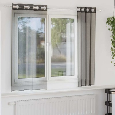 vidaXL Perdele Voile cu Oeli 2 buc Negru 140x175 cm foto