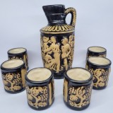 Carafa si pahare - set romanesc ceramica veche, vintage - Faianta Sighisoara