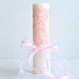 Lumanare botez deosebita, roz pastel, decorata cu flori naturale criogenate | Lumanare Botez Fata | BALMER