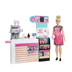 Set papusa Barbie Cafenea Mattel, plastic, 20 accesorii incluse, 3 ani+ foto