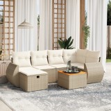 vidaXL Set canapele de grădină, 7 piese, cu perne, bej, poliratan