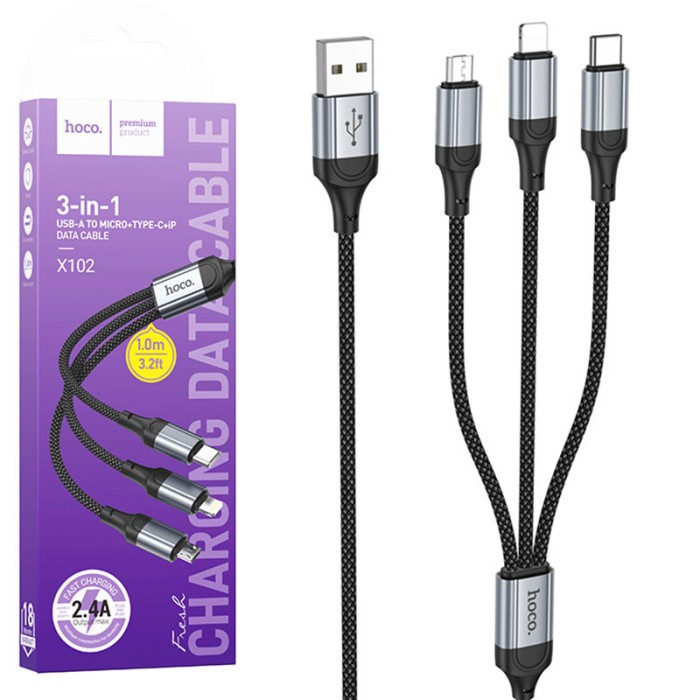 Cablu De Incarcare 3 in 1 Lightning, Micro USB Si USB Tip C