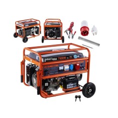Generator curent electric 7500 W, 7,5 KW, 230V, 380V, motor in 4 timpi, pornire la cheie, automata, roti si manere, stabilizator de tensiune (AVR), tr