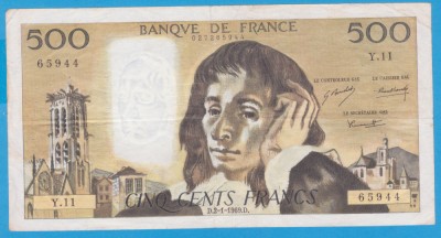(1) BANCNOTA FRANTA - 500 FRANCS 1969 (2-1-1969), CU &amp;quot;PIN HOLES&amp;quot;, MAI RARA foto