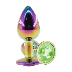 Dop Anal Metalic, Small, Multicolor, Piatra Verde Deschis, Guilty Toys