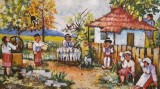 Set de 2 picturi naive, ulei pe panza, Peisaje, Altul
