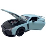Macheta replica Nissan GTR albastru bleu deschide 4 usi, portbagaj si capota, lumini si sunete