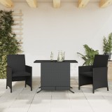 Gossi set bistro cu perne, 3 piese, negru, poliratan