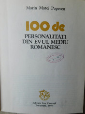 100 de personalitati din evul mediu romanesc-M.M.Popescu-Ed.Ion Creanga 1981 foto