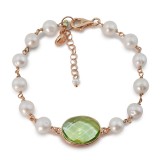 Cumpara ieftin Brățară Argint 925 placat aur roz, Ametist Verde, Perle Cultură, Reglabilă 17-23cm, Jolie, Made in Italy