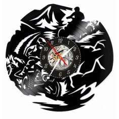 Ceas de perete din disc vinil, Tematică ATV / Off-Road, Design Aventură pe Munte, Negru