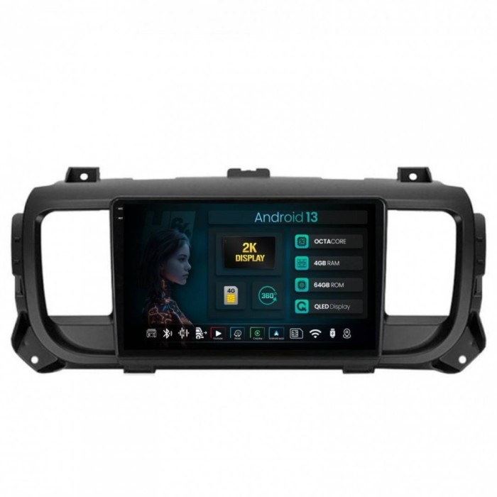 Navigatie 2K Toyota Proace (2016+) 4GB RAM Android 13 Octacore Slot Sim 4G DSP GPS Wi-FI Carplay Android Auto USB Bluetooth Waze Touchscreen 9.5 Inch