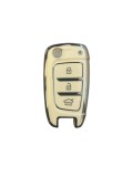 Husa Cheie Briceag Hyundai Tucson, Elantra, Accent, Solaris, Kona, Verna, I30, 2017+, 3 Butoane, Tpu, Alb cu contur silver