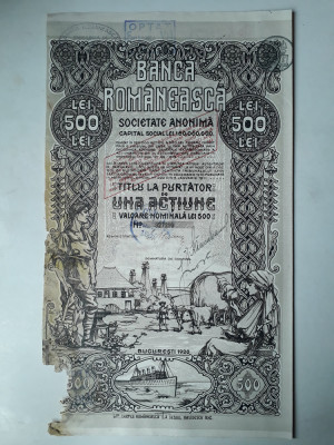 500 Lei 1920 Banca Romaneasca actiuni vechi / Romania 327299 foto