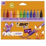 Markere de colorat BIC Kids Comfort Jumbo, cerneala ultra-lavabila pe baza de apa, culori asortate, 4.5mm, 12 buc/set