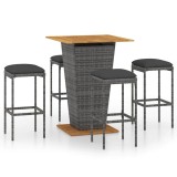 Cumpara ieftin Set mobilier bar de gradina cu perne, 5 piese, gri, poliratan