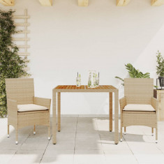 vidaXL Set mobilier grădină cu perne 3 piese bej poliratan/lemn acacia