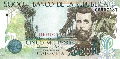 COLUMBIA █ bancnota █ 5000 Pesos █ 2014 █ P-452 █ UNC █ necirculata foto