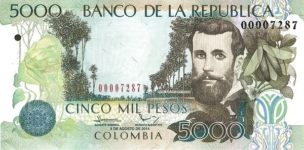 COLUMBIA █ bancnota █ 5000 Pesos █ 2014 █ P-452 █ UNC █ necirculata