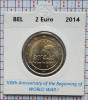 Belgia 2 euro 2014 UNC - WW I - km 345 - cartonas personalizat D56801, Europa